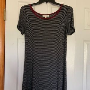 Black & White Striped T-shirt Dress with Maroon Collar